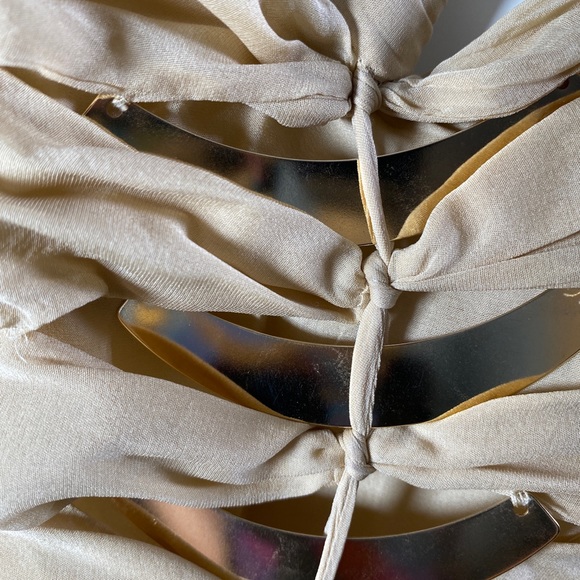 ✨HP✨AUTH GUCCI NUDE Tom Ford Twist Skin Silks Gold Blades Sexy Runway Dress 40 - Picture 9 of 17